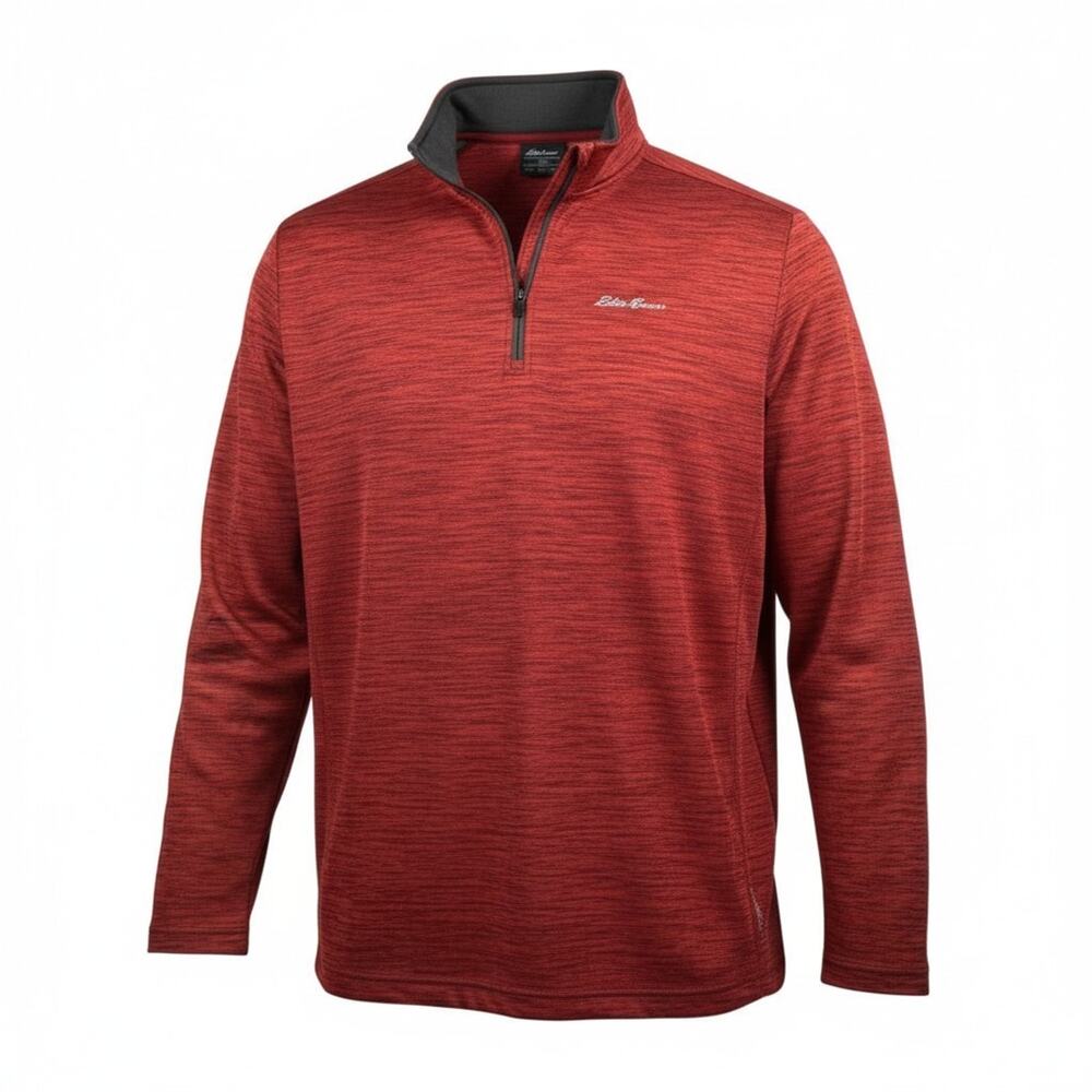 Eddie Bauer Mens Quarter Zip Pullover Red Heather Size M Active
